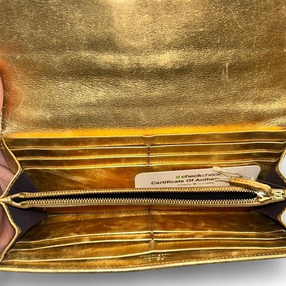 RARE FENDI Gold Zucca Embossed Wallet on Chain ✨ Discontinued Y2K Mini Bag - Picture 6 of 8